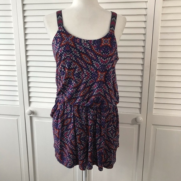 3/$25 Xhilaration Blue Aztec Pattern Rayon Blend Romper - Picture 1 of 5